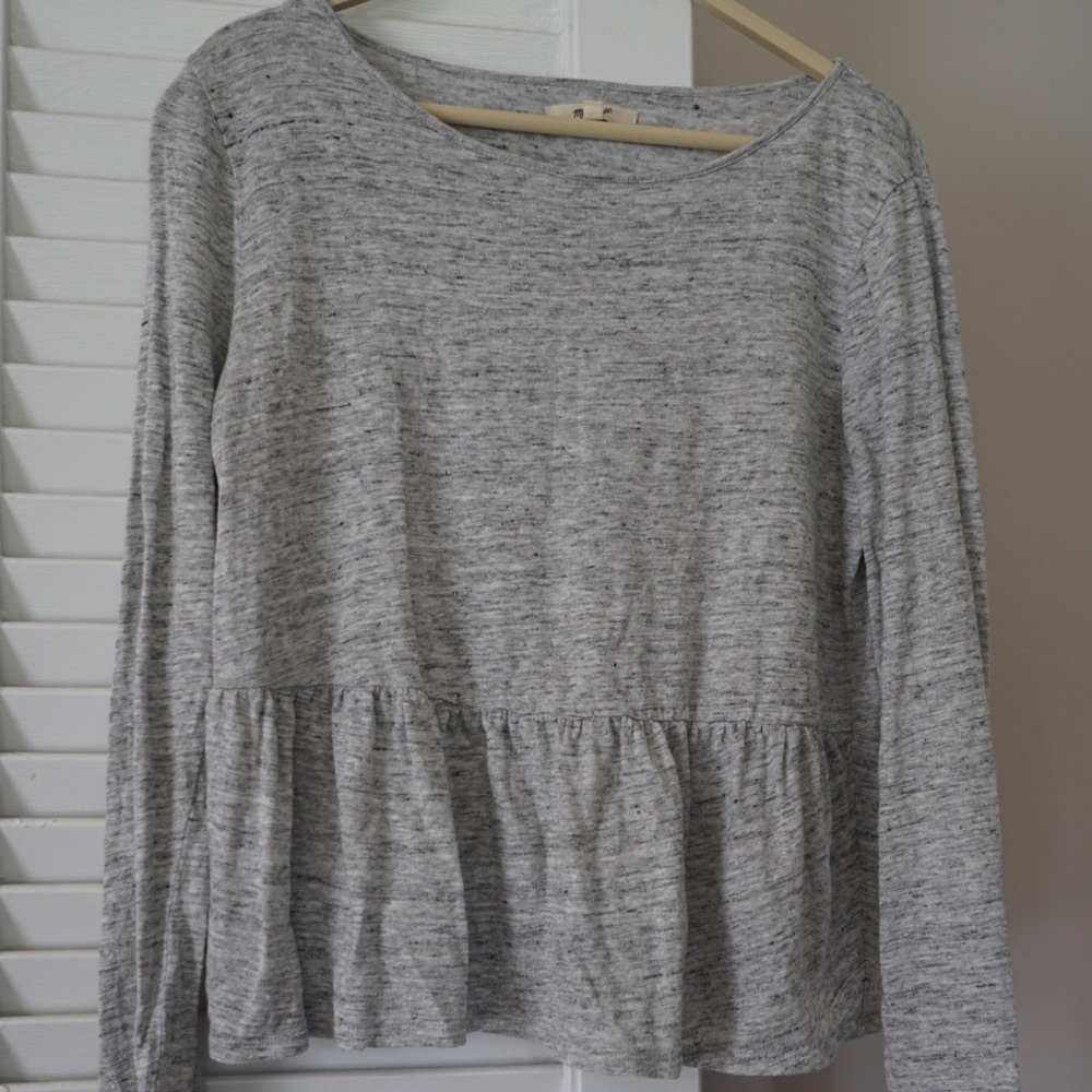 MADEWELL 🍭 Long-Sleeve Gray Ruffle Top • Size S